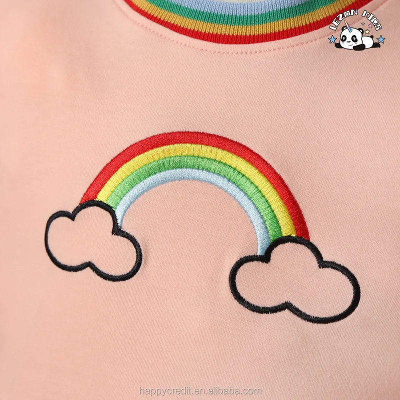 LEZONKIDS - Autumn Long Sleeved Rainbow Colorblock Embroidery Girls Party Dress for Kids Aged 2-14 Years